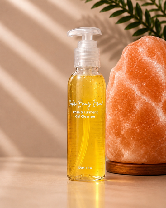 Bottle of Galore Beauty Brand Brighter Skin Gel Cleanser 4oz - lightweight facial cleanser for all skin types made with rose and turmeric