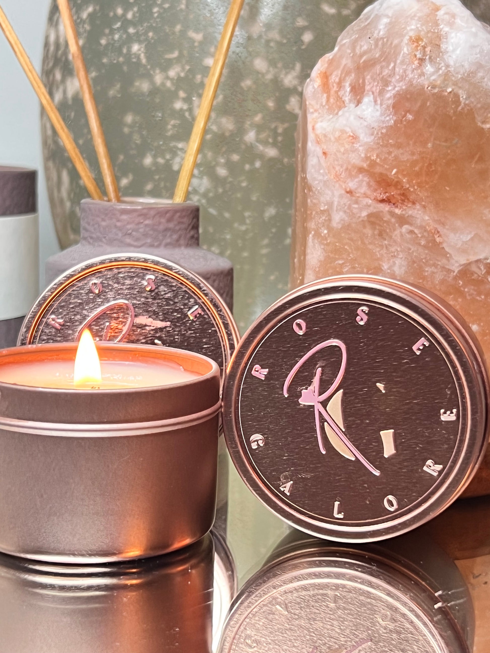 Galore Beauty Brand RoseGalore Kit close-up – custom candle included