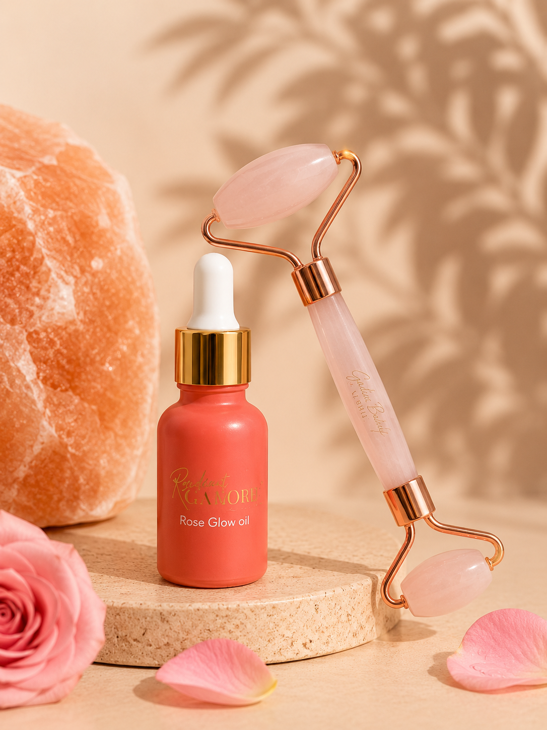 Rose Glow Oil + Rose Quartz Face Roller DUO