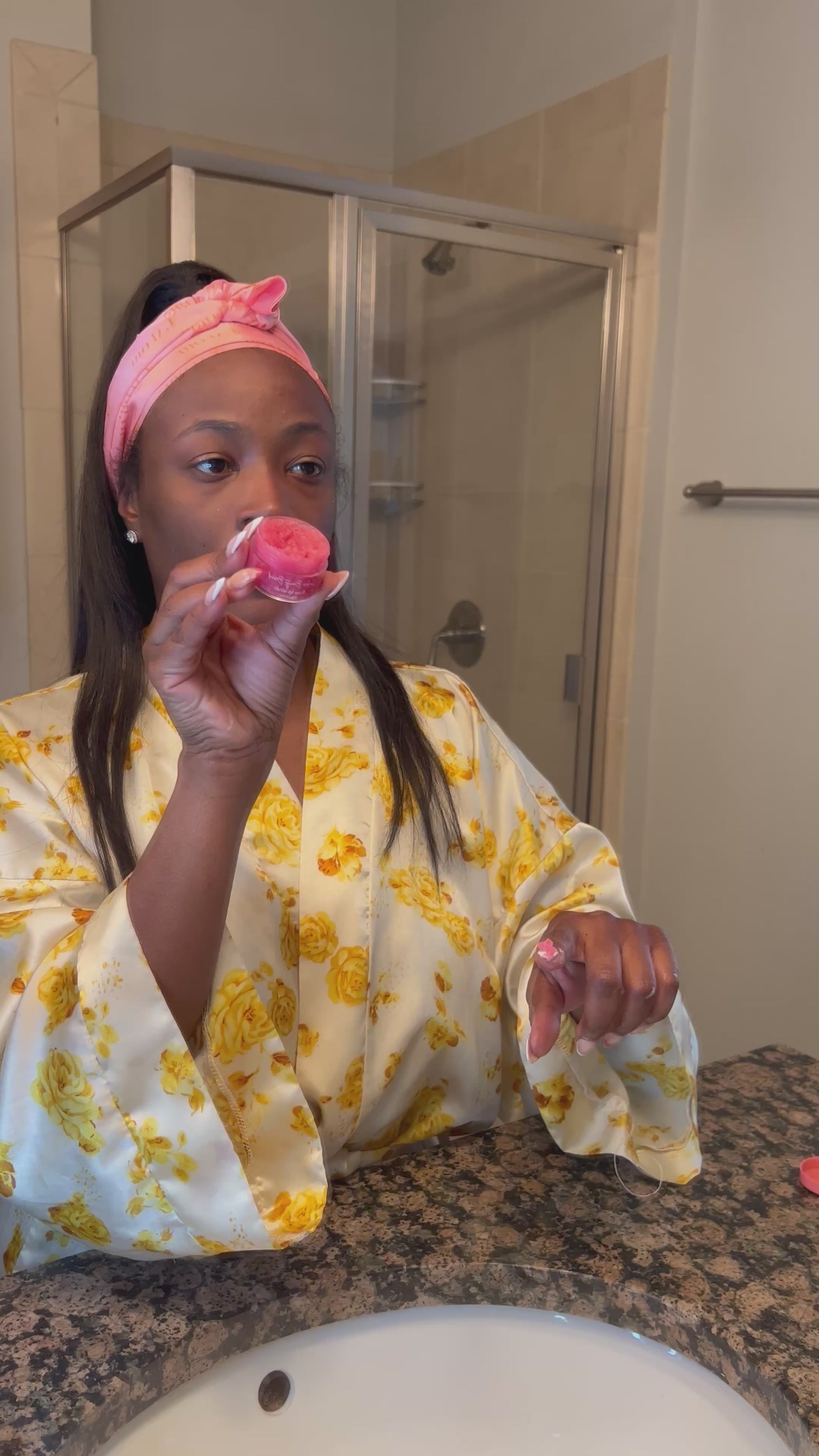 Galore Beauty Brand  Rose Lip Scrub in use - natural lip exfoliation and plumper for dry and cracked lips 
