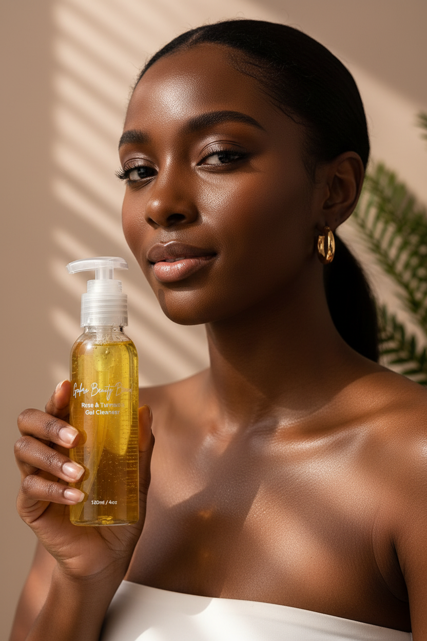Woman Holding GBB Rose & Turmeric Gel Cleanser