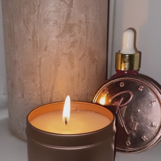 Galore beauty brand mahogany teakwood candle boyfriend T-shirt 
