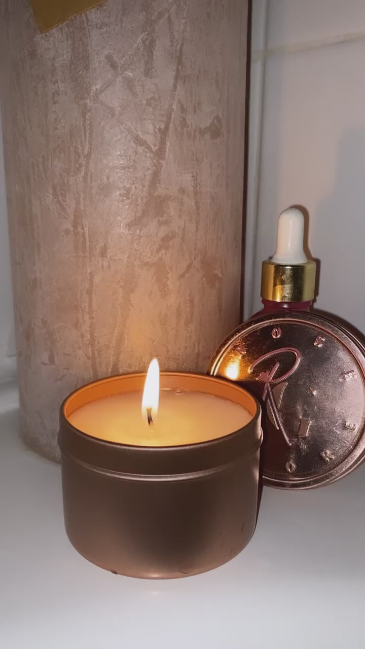 Galore beauty brand mahogany teakwood candle boyfriend T-shirt 