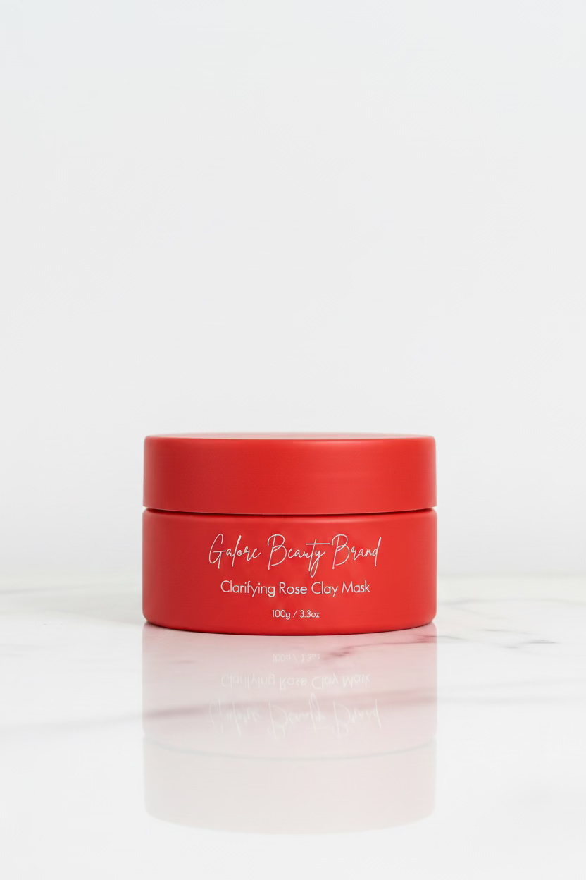 Galore Beauty Brand Rose Clay Mask applied to face - clears blackheads and minimizes pores