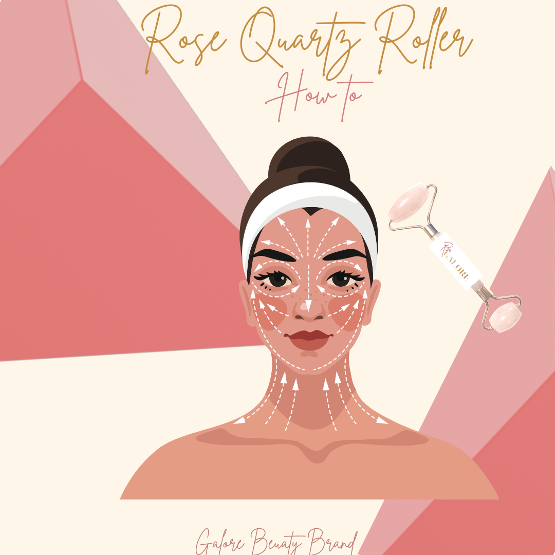 Rose Quartz Face Roller how to guide - Galore Beauty Brand skincare tool for all skin types 