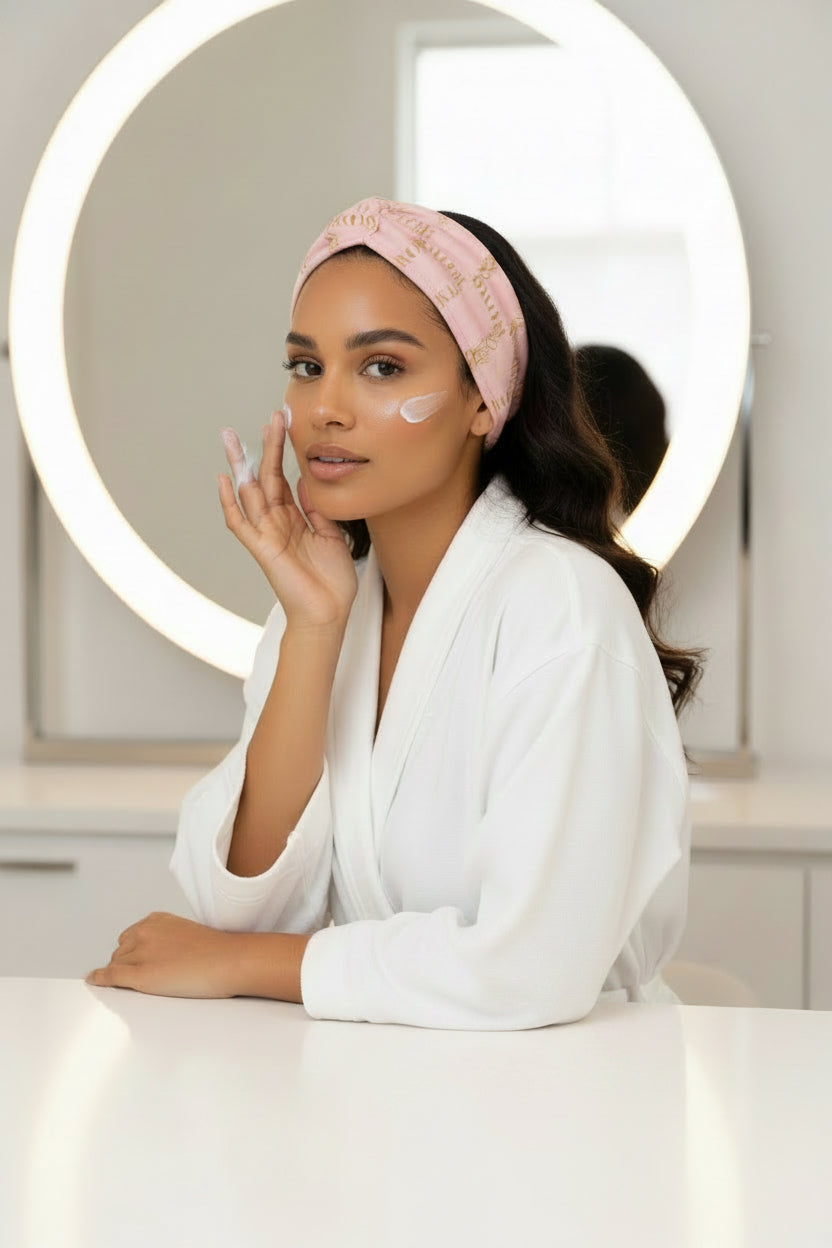 Galore Beauty Brand skincare scarf | protect edges and hairline during skincare routine 